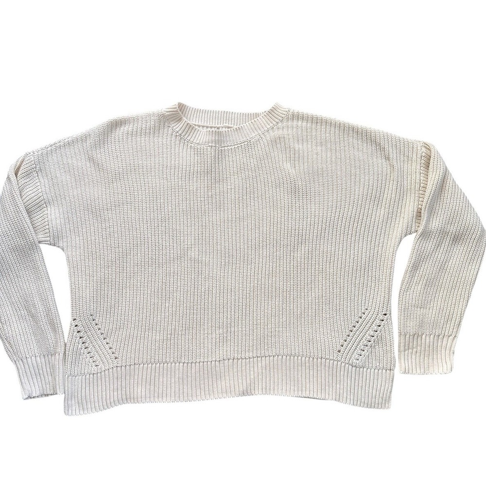 Duluth Trading Co Shaker Knit Sweater Womens Large Cream Ivory Cotton Excellent